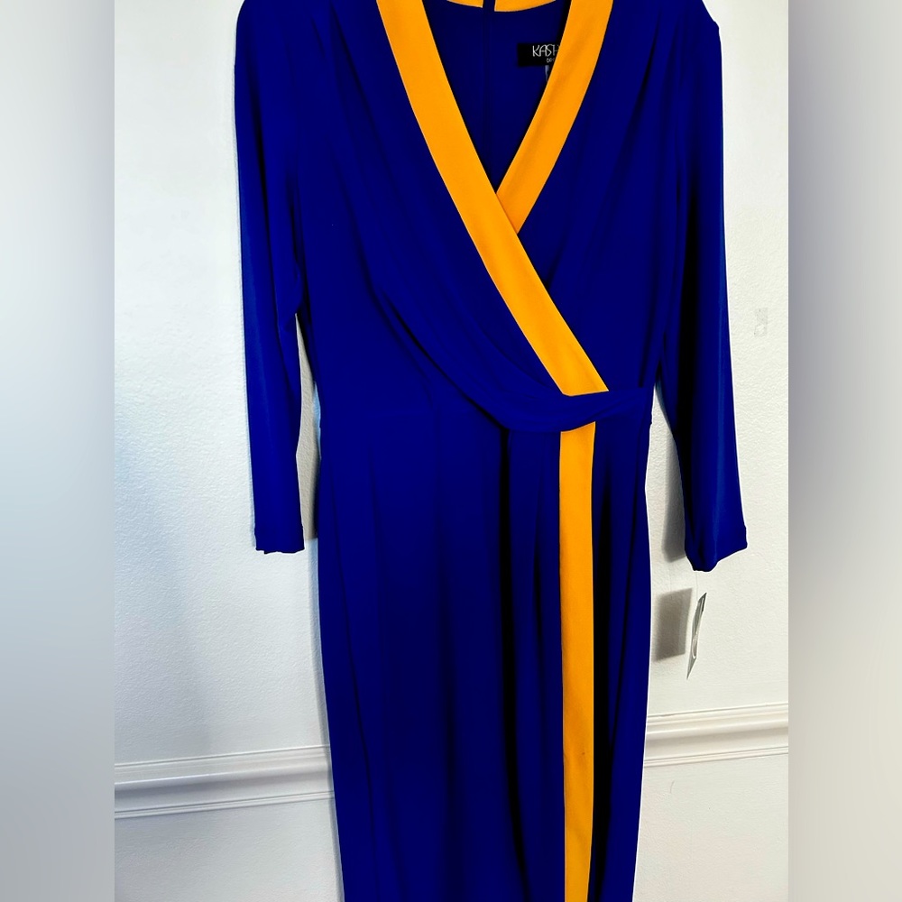 Blue and Gold Wrap Dress